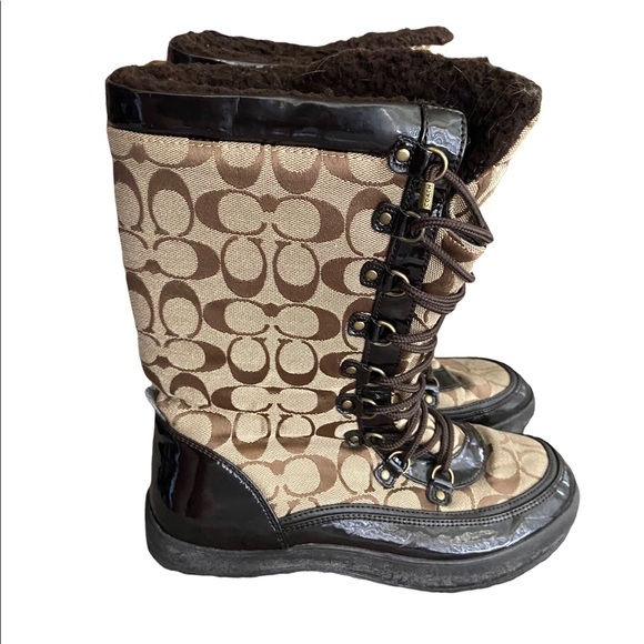 Coach Shoes - Coach Boots Brown Signature Print Peggy style,  size 9B